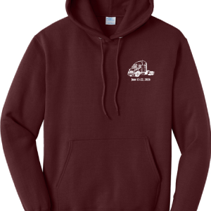 Hoodie – Pullover<br>(Example color only)<br>2026 color is maroon with white lettering/designs
