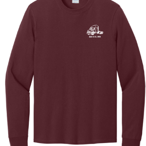 Shirts – Long Sleeve<br>(Example color only)<br>2026 color is maroon with white lettering/designs